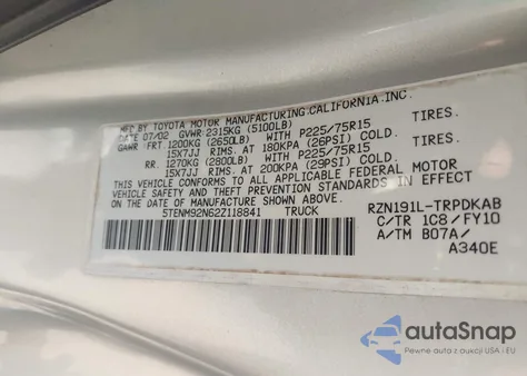 2002 Toyota Tacoma Prerunner из США, поврежденный, VIN 5TENM92N62Z118841